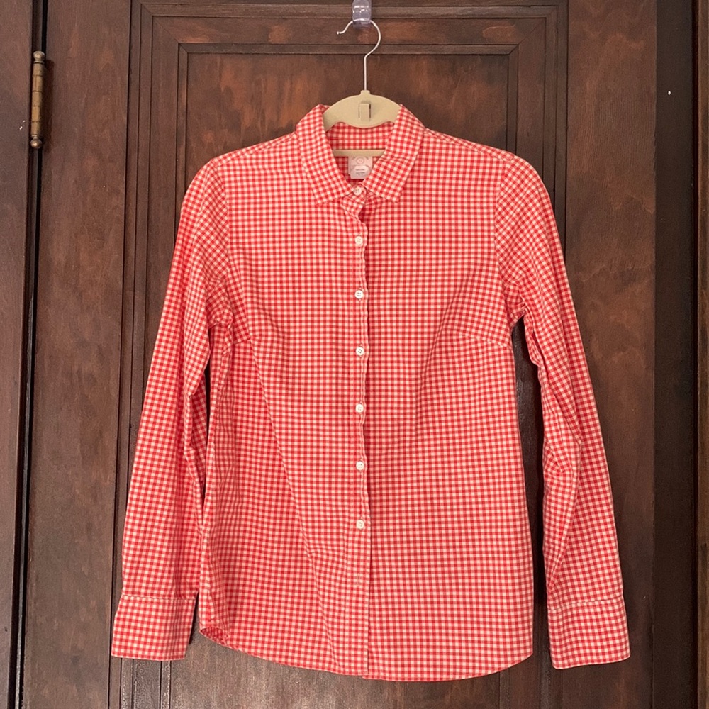 J Crew Perfect Shirt in red and ivory micro gingham